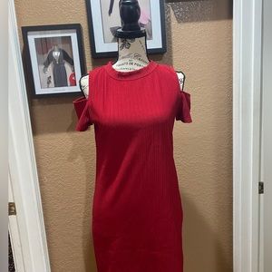 Red off-the-shoulder holiday dress